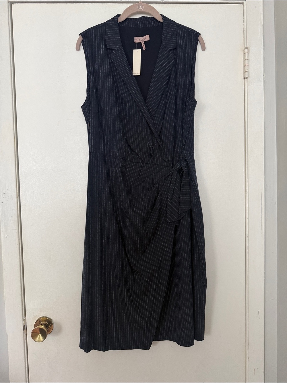Rebecca Taylor Navy Pinstripe Sleeveless Wrap-Style Midi Dress - Picture 5 of 5